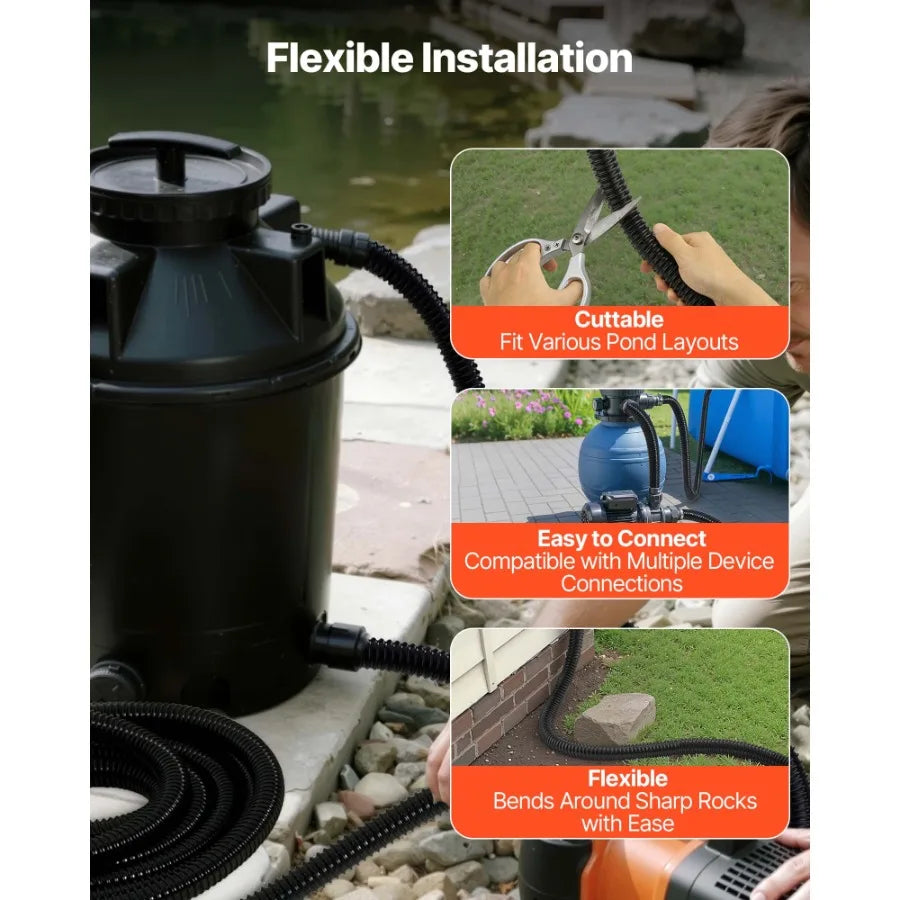 Corrugated Pond Tubing Flexible PVC Hose For Water Features