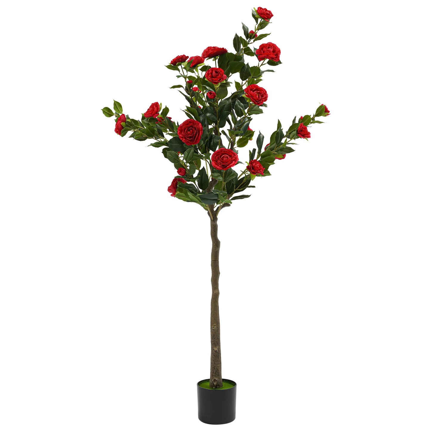 Simulated Tree Camellia Plant In Pot Lifelike Trunk Red Artificial Camellia Trees for Balconies/Shopping Malls/Exhibitions
