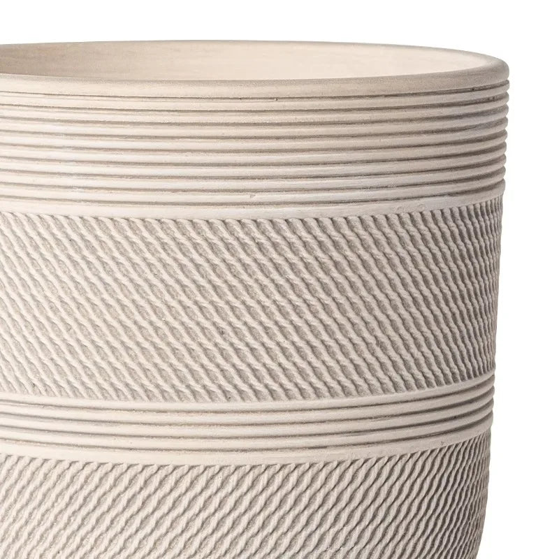 Round White Grooved Ceramic Plant Planter for Indoor Decor