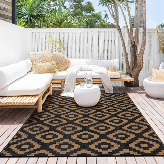 StudysetCN Outdoor Geometric Straw Rug Waterproof Reversible Mat