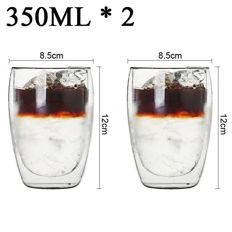 Double Wall Borosilicate Glass Mugs Set Drinkware Heat Resistant
