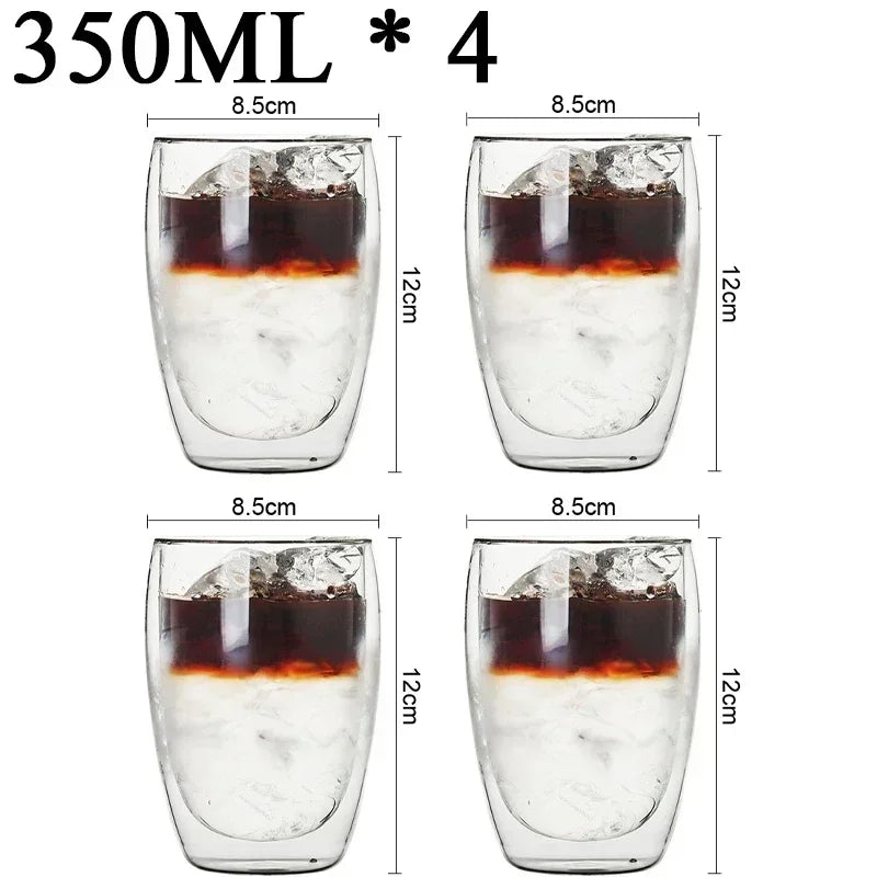 Double Wall Borosilicate Glass Mugs Set Drinkware Heat Resistant
