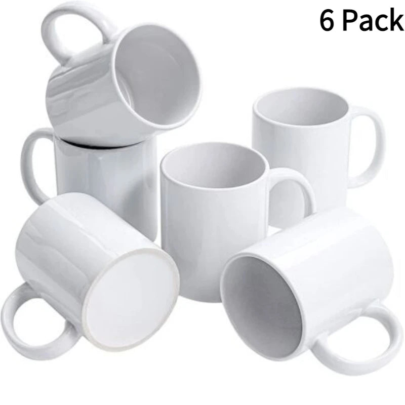 HTVRONT 6 Pack 11 OZ Sublimation Mugs Blank Set Classic Drinking Cups with Handles for Latte DIY Mug Gift for Sublimation Paper