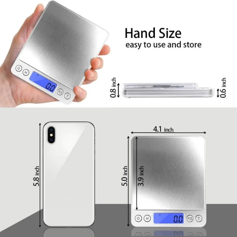 Digital Kitchen Scale 3000G/ 0.1G, Pocket Food Scale With 6 Measurement Modes, Lcd, Tare Weight, Digital Scale Grams And Ounces With 2 Trays Of Food, Cooking, Nutrition (Including 2 Batteries, 2 Trays)