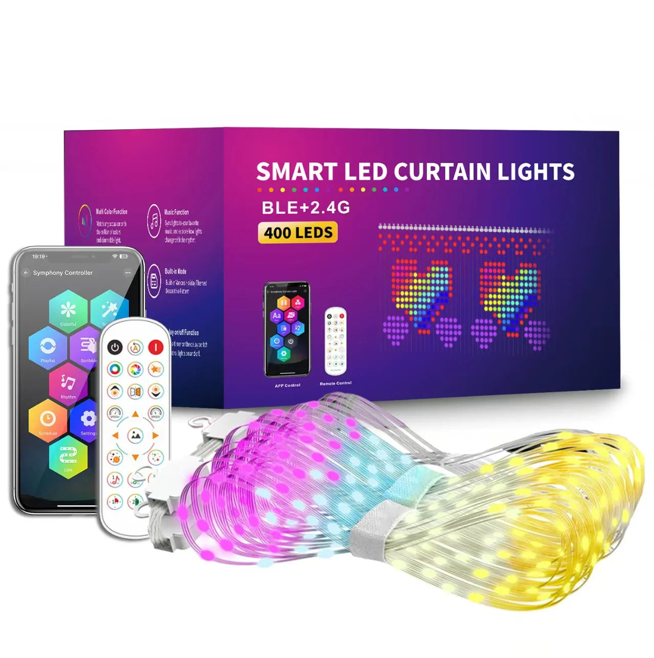 Indoor and Outdoor LED Curtain Fairy String Lights Equipped with Music Sync Mode & Handheld Remote Controller, Smart Hanging Ambient Decor Lighting for Christmas Festival, All Kinds of Themed Parties and Daily Household Inter