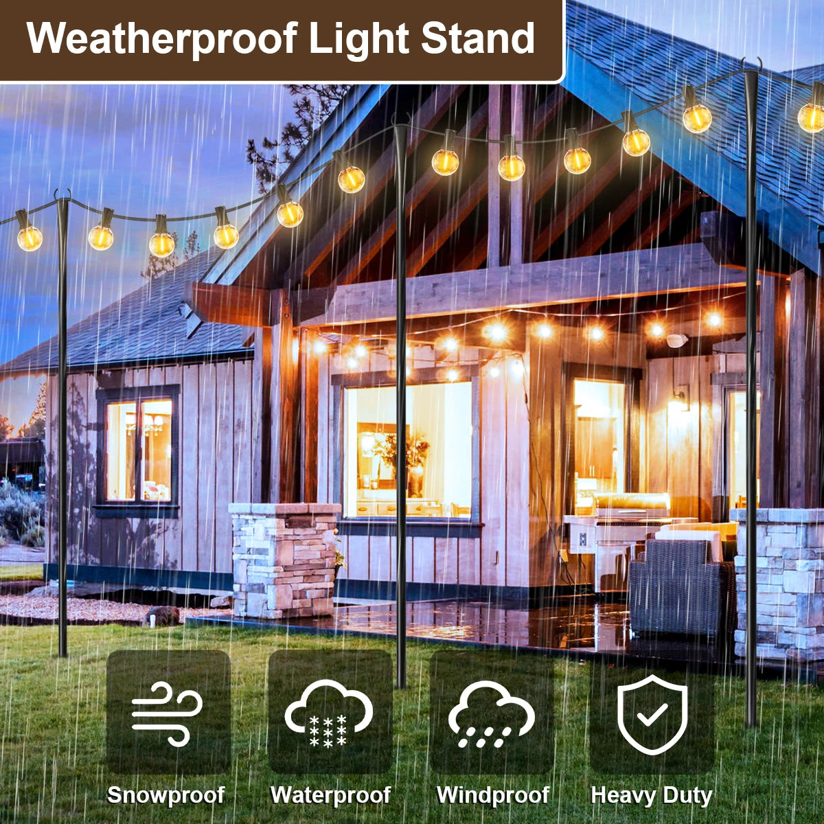 Aiopp Heavy Metal String Light Poles With Fork Patio