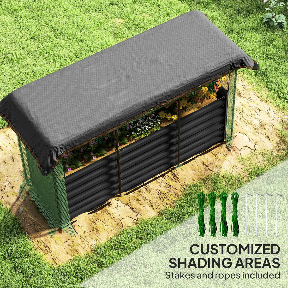 Galvanized Raised Garden Bed with Crop Cage & Shade Cloth, Gray