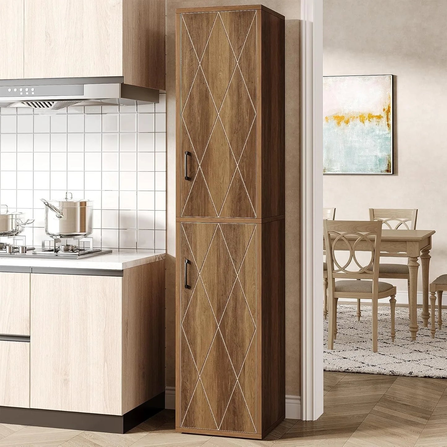 LITTLE TREE 75" Tall Narrow Storage Cabinet,Farmhouse Pantry Cabinet with Doors and 6 Shelves,for Kitchen, Bathroom, Laudry