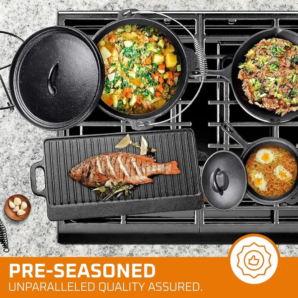 Cast Iron Camp Cook Set 7-Piece With Dutch Oven Lids