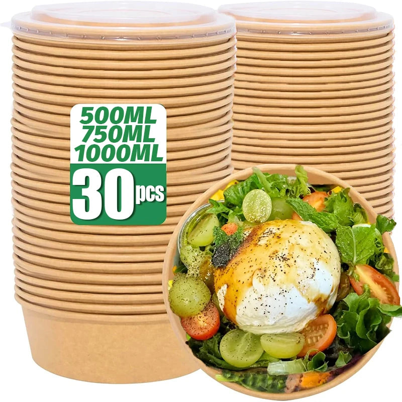 Kraft Paper Disposable Lunch Boxes With Lids For Soup Noodles