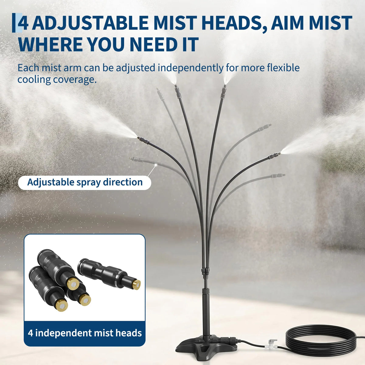 Durable ABS Misting Cooling System for Patio & Garden – 10M Inlet Hose with Connectors – Freestanding Outdoor Mister, Black, Efficient Backyard, Lawn & BBQ Cooling