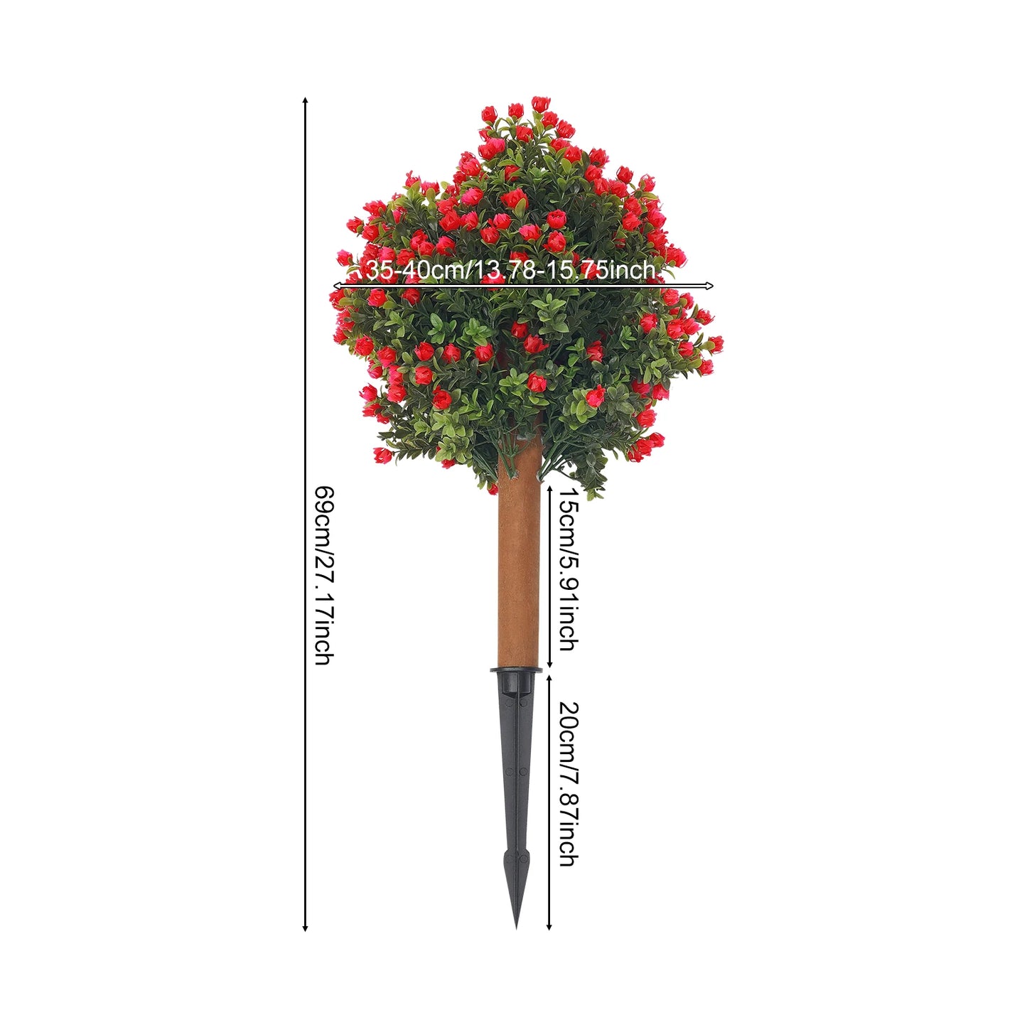 Courtyard Landscape Decor, Artificial Boxwood Topiary Ball Tree, Wood Plastic 69cm 2pcs Red Floral Ground Spike Artificial Boxwood Topiary Ball Tree, Artificial Boxwood Topiary Ball Tree Garden Patio Outdoor Layout Accessory