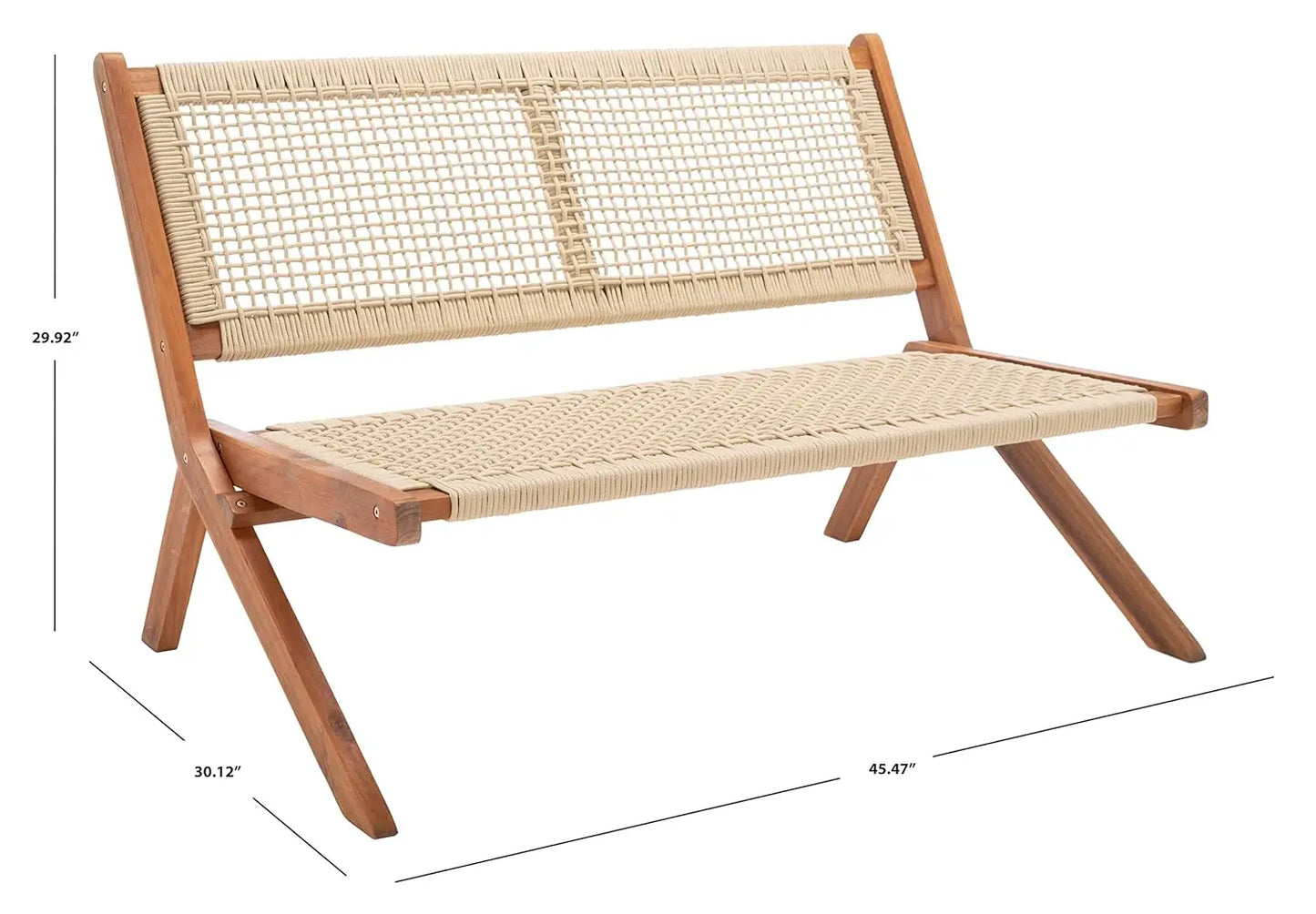 Natural Wood And Rope Foldable Bench Outdoor Patio