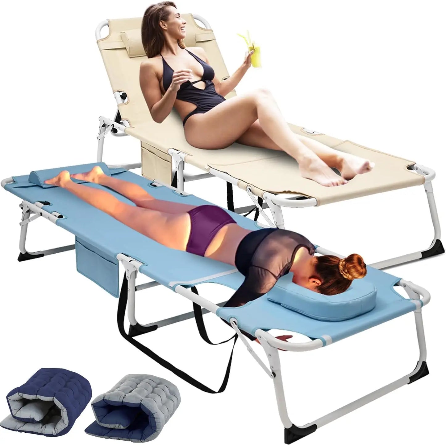 Tanning Chair Heavy Duty Folding Beach Lounger Chaise Outdoor