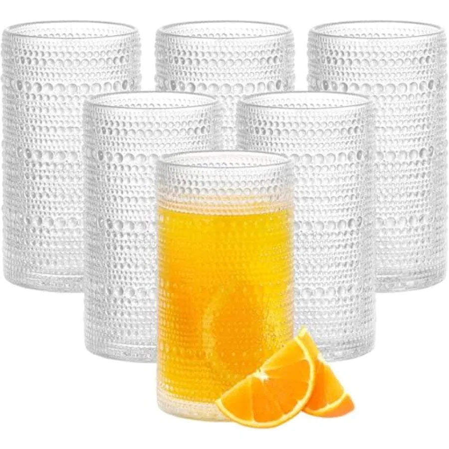 Vintage Hobnail Embossed Highball Drinking Glasses Set of 6