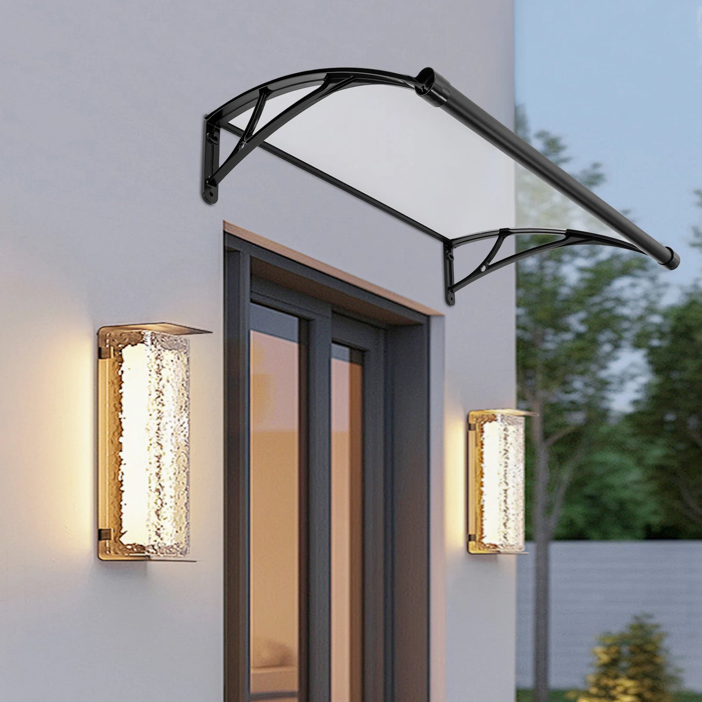 Overhang Awning Door Canopy Aluminum Alloy Rain Drainage UV Protection Rustproof Window Overhang Easy Install with Enlarged Gutter for Front Door Patio Garden