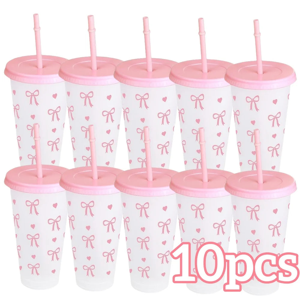 Reusable Cups With Straw And Lid For Cold Drinks Bow