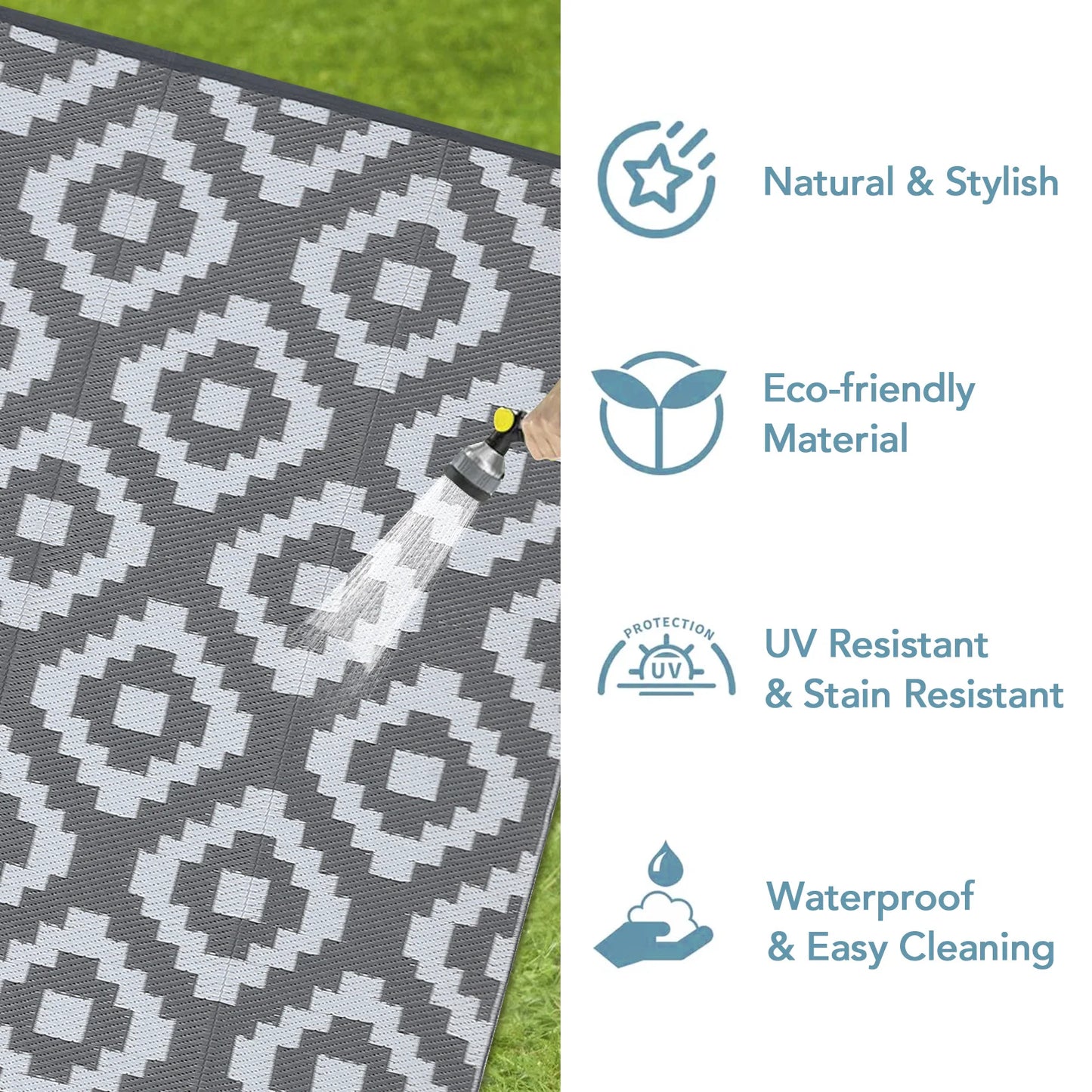 StudysetCN Outdoor Geometric Straw Rug Waterproof Reversible Mat