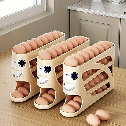 Three-Tier Rolling Egg Storage Container Holds 24 Eggs In Refrigerator