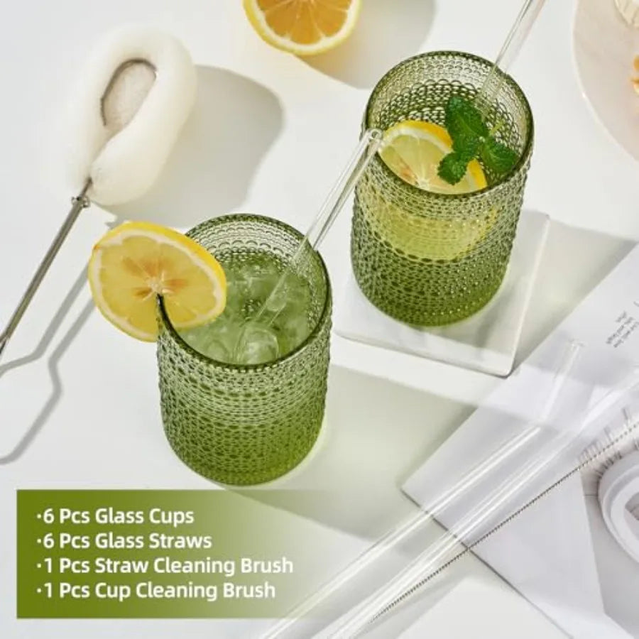 Vintage Hobnail Embossed Highball Drinking Glasses Set of 6