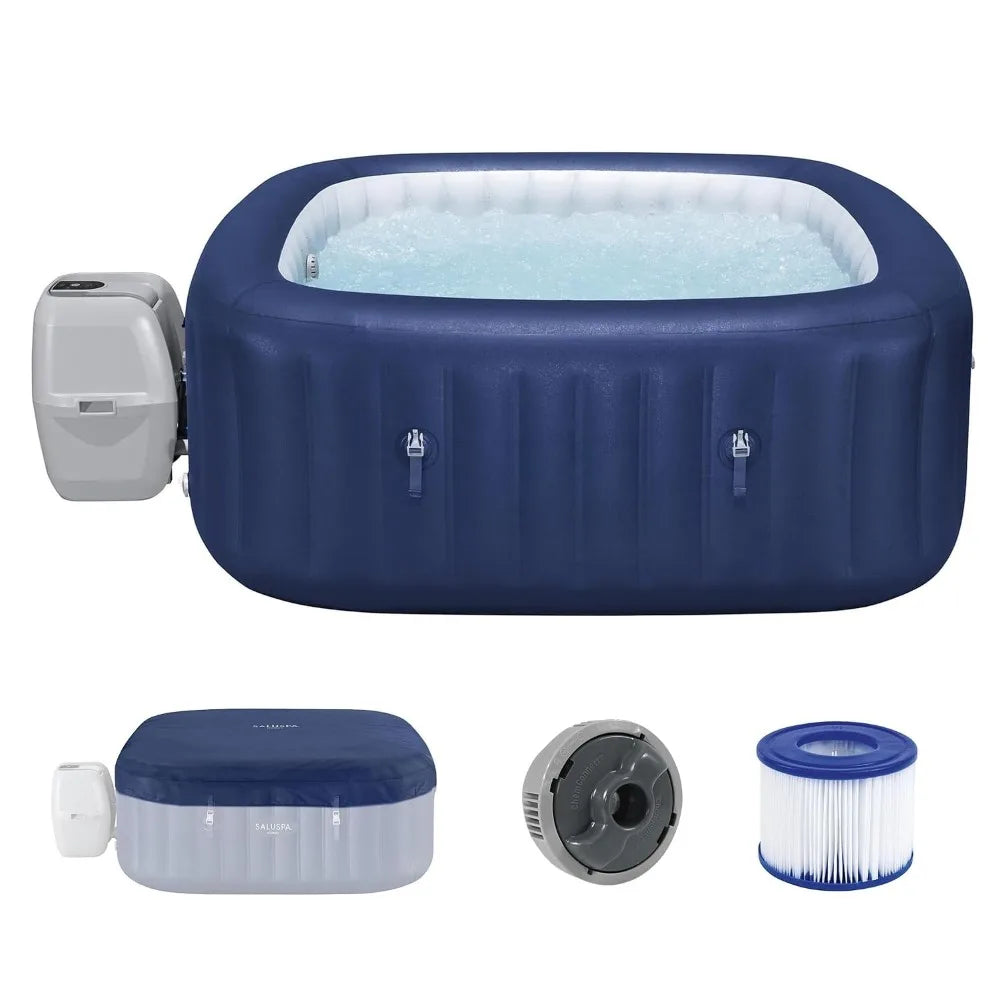 Energy‑Efficient Square Inflatable Hot Tub, Portable Outdoor Spa, 4‑6 Person, 140 AirJets, 71", Custom