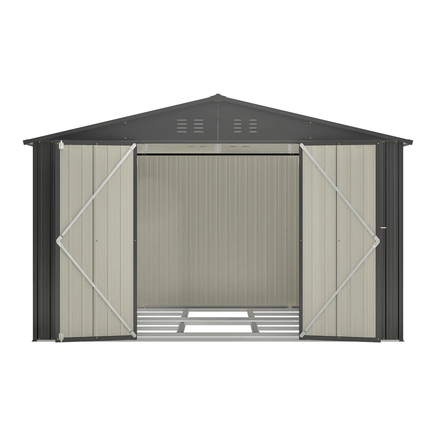 Outdoor Storage Shed 10x8 FT All Weather Metal Shed with Lockable Doors Garden Tool Shed for Patio Backyard Lawn Black