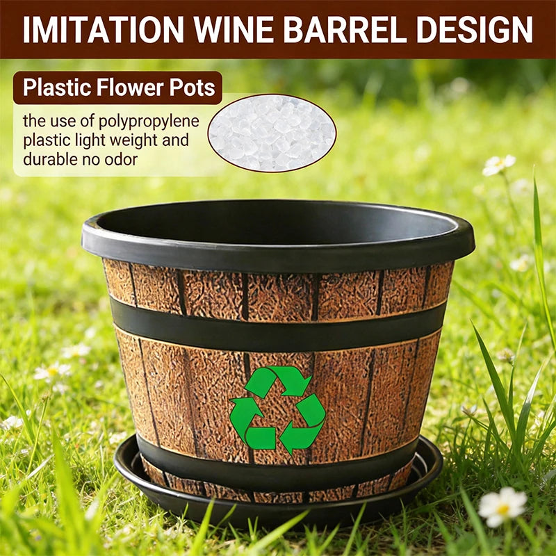 Resin Indoor Flower Planter Barrel Style Plant Pot For Home Garden