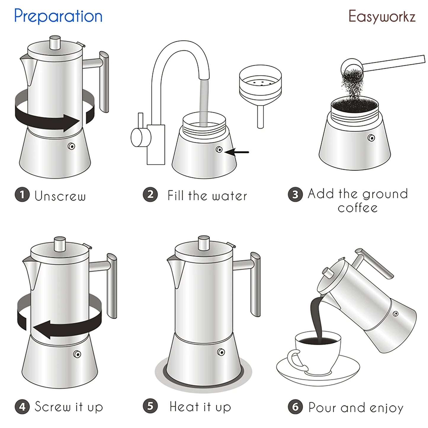 Easyworkz Stovetop Espresso Maker Moka Pot Stainless Steel Induction