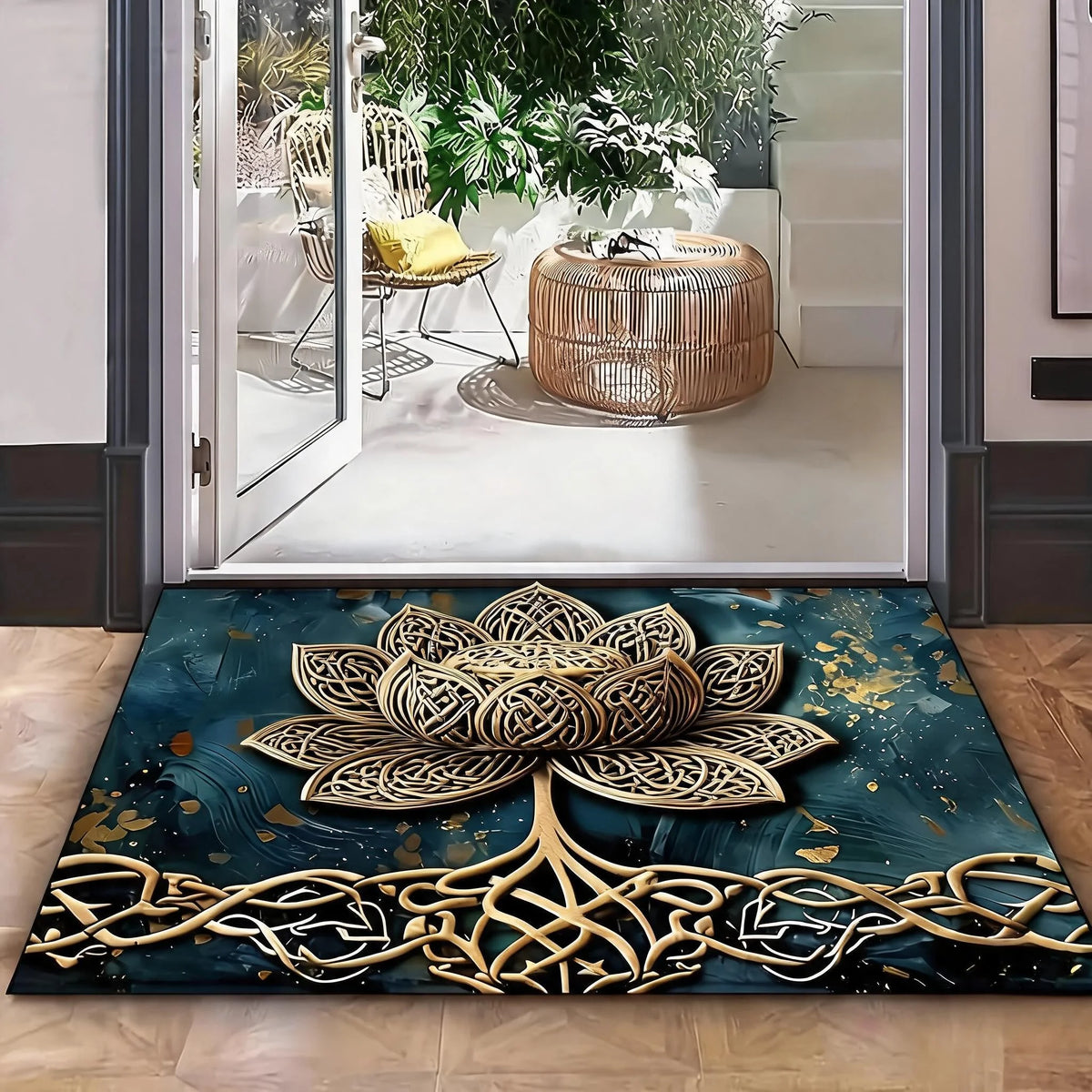 Tree of Life Pattern Welcome Doormat, Crystal Velvet Fabric, Backing, 1000G/M², Rectangular Non-Slip Washable Entrance Rug for Home, Garden, Patio, Laundry, Bathroom Decoration - Hand Wash solely, Durable Multi-Purpose Outdo