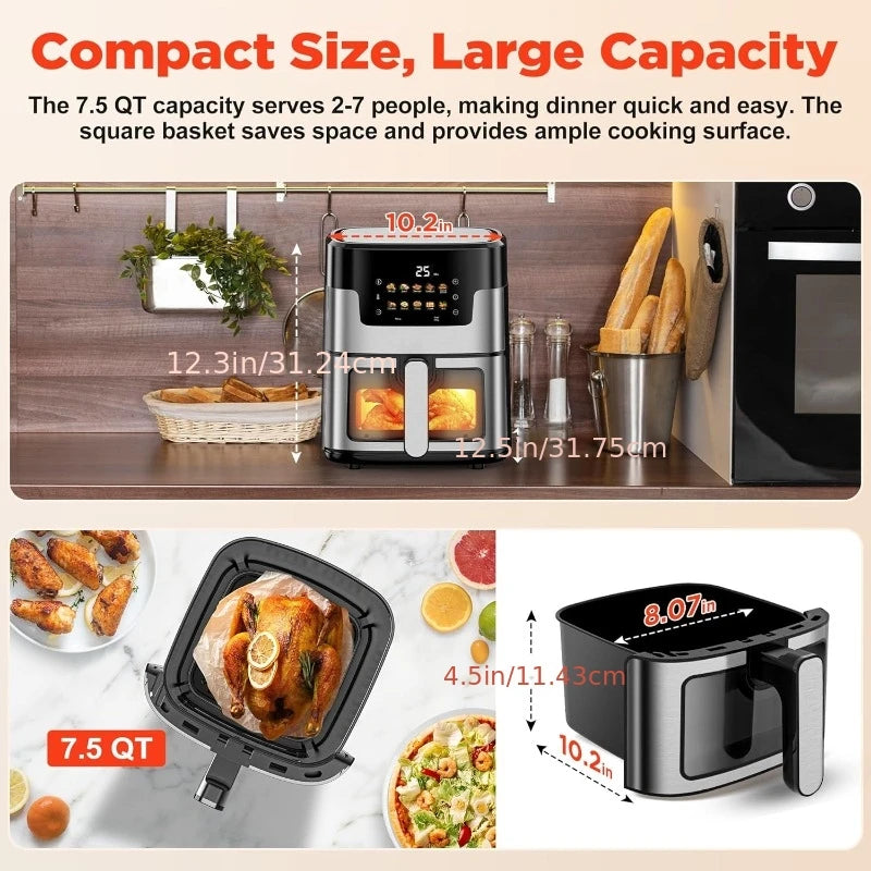 Large Capacity Air Fryer Visual Intelligent Fully Automatic Household Air Fryer Anti Scald Handle Suitable for Chicken And Fish