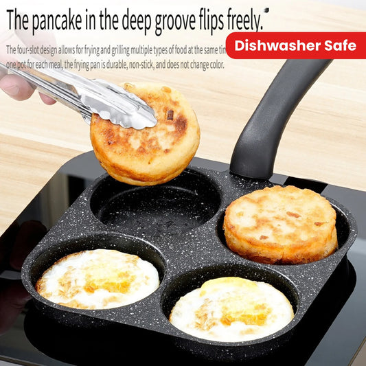 1pc Medical Stone Four-hole Omelette Pot Household Non-stick Flats-bottomed Egg Dumpling Pot Breakfast Egg Burger Frying Pan