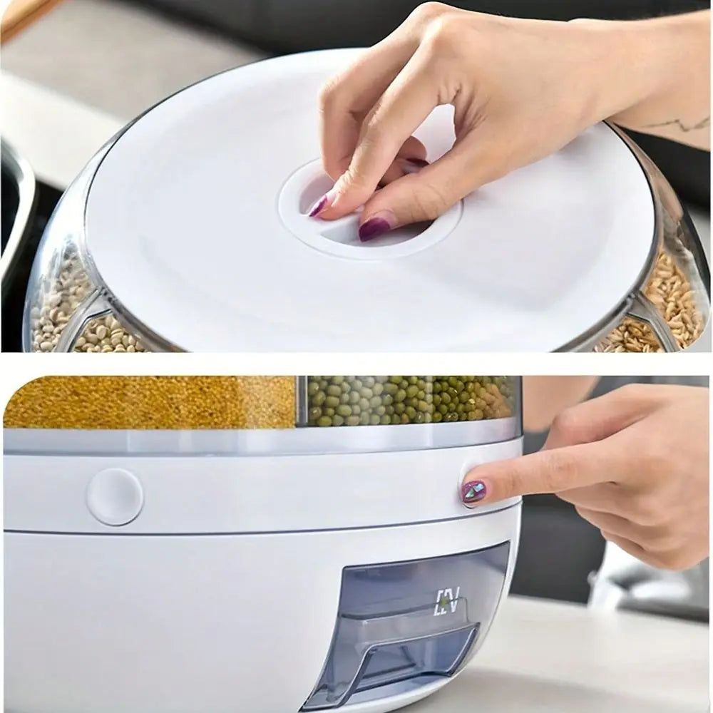 22 Lbs Multi-Functional Grain Dispenser, Reusable Round Food Storage Container With Flip Lid, 360 ° Rotating Grain Organ