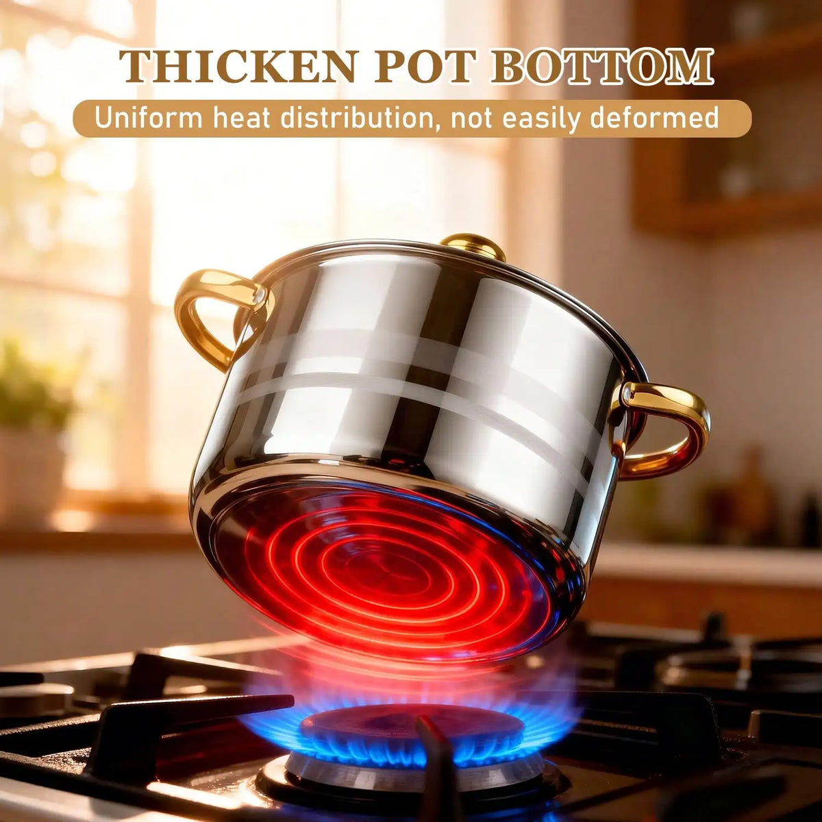 Stainless Steel Pot Set Modern Luxury Cookware Stock Pot Set Silver Body Gold Handles 10 Pcs Set 5 Pots 5 Lids Multi Size Deep Stock Pot For Home Kitchen Restaurant Cooking Soup Noodles Hot Pot Pasta