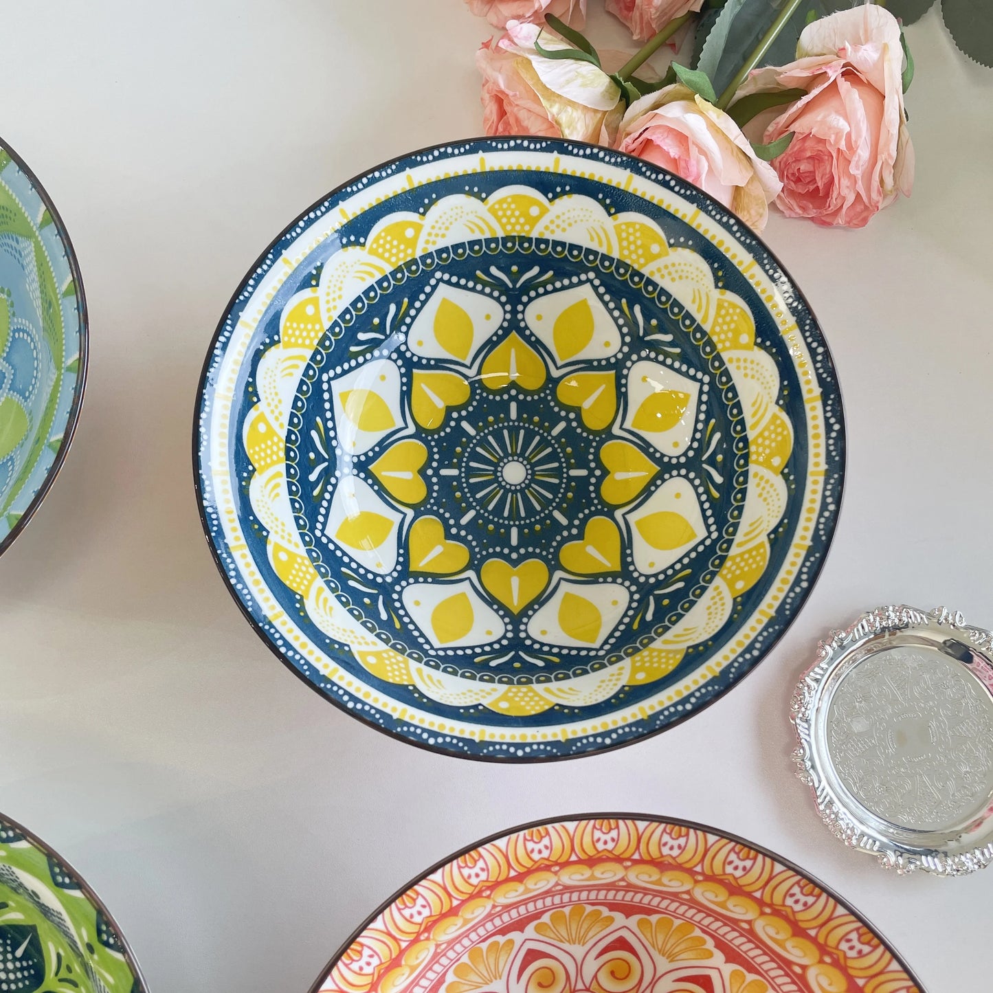 Bohemian Ceramic Soup Bowl Set, Microwave And Dishwasher Safe, Ramen Pasta Bowls