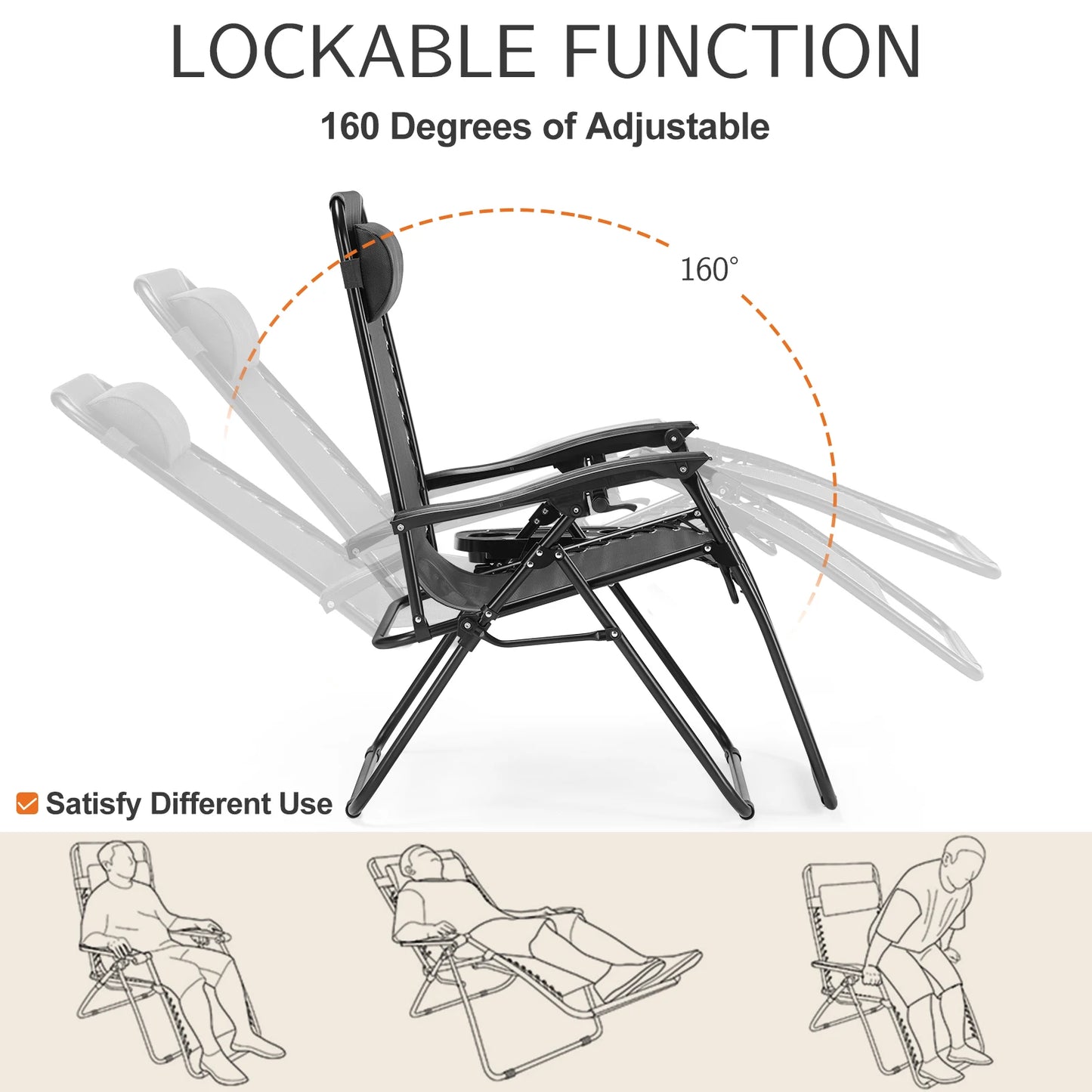 JHK Zero Gravity Double Portable Recliners with Cup Holders