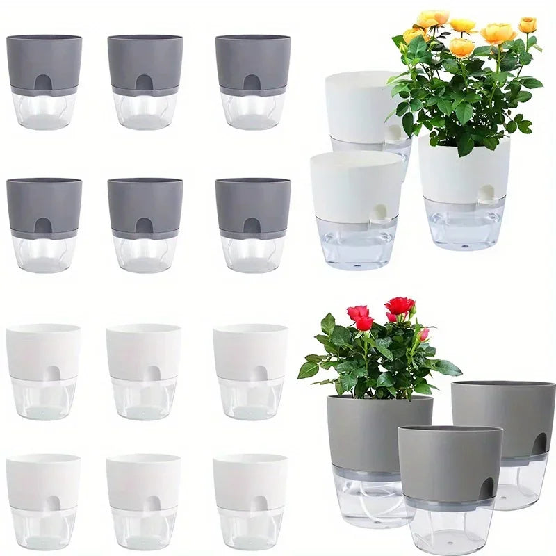 Self Watering Plastic Flower Pot Set Double Layer For Bonsai And Succulents