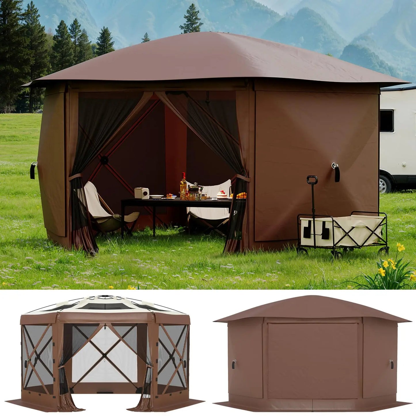 HiMISS Pop Up Gazebo With Removable Roof And Mosquito Netting