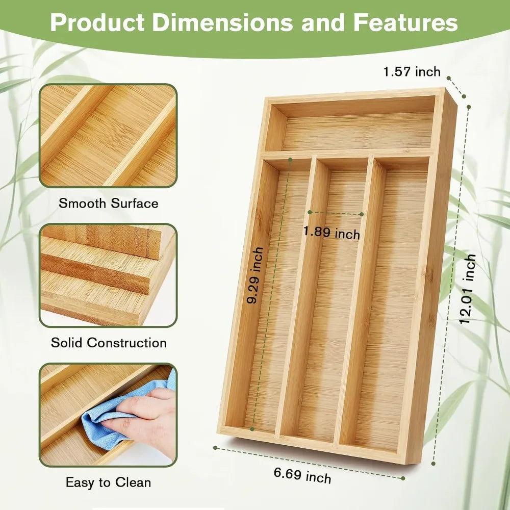 Bamboo Silverware Drawer Organizer With Grooved Dividers