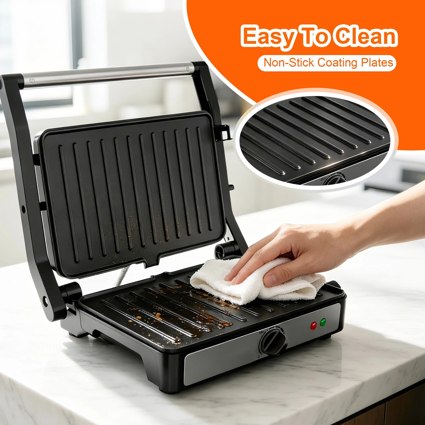 2-Slice Sandwich Maker, 900W Indoor Grill & Panini Press, Adjustable Temperature Control, 180° Flat Opening, Cool-Touch Handle, Kitchen Appliance Gift