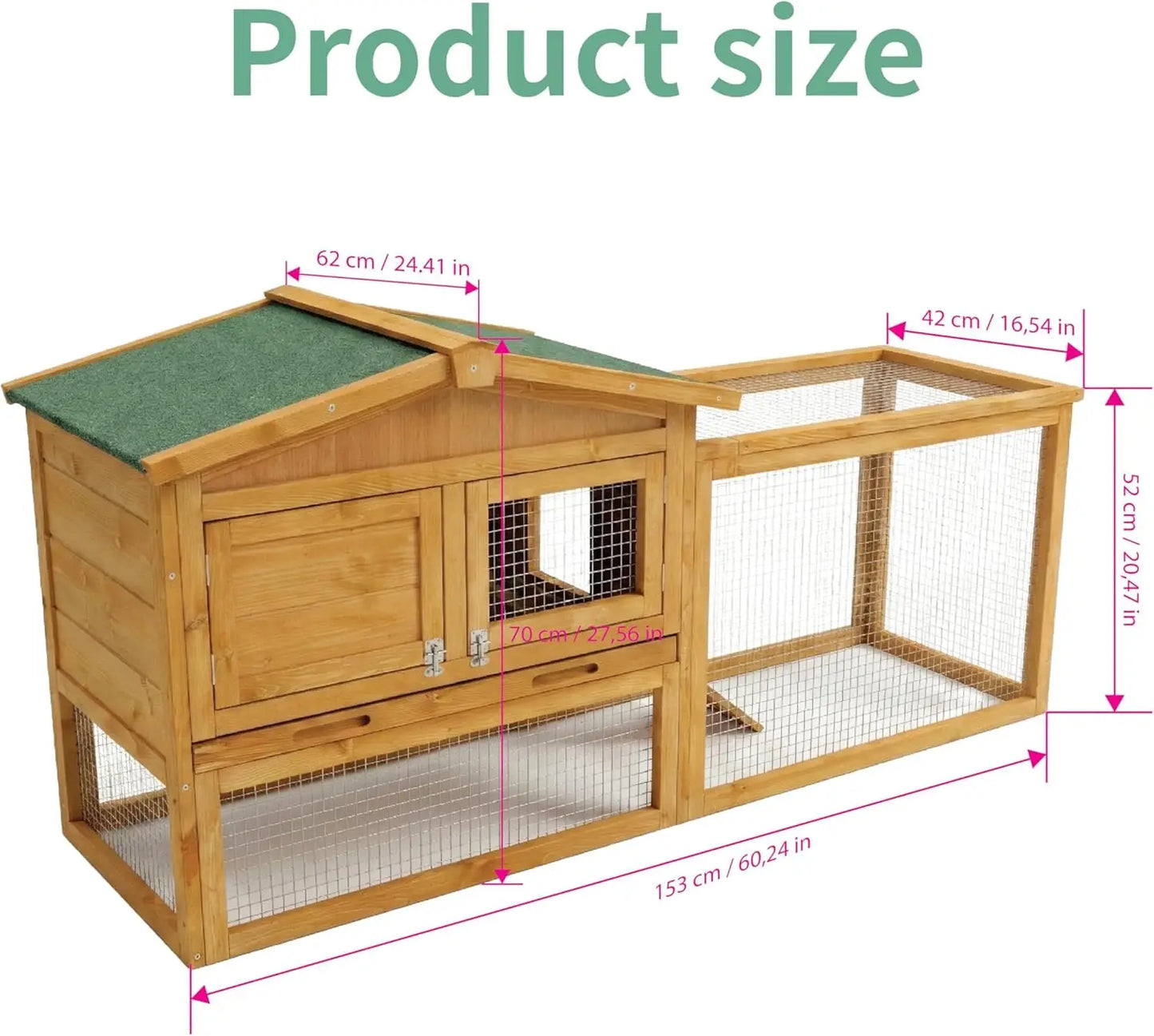 HiMISS 2 Story Wooden Animal Cage Weatherproof Hutch With Tray