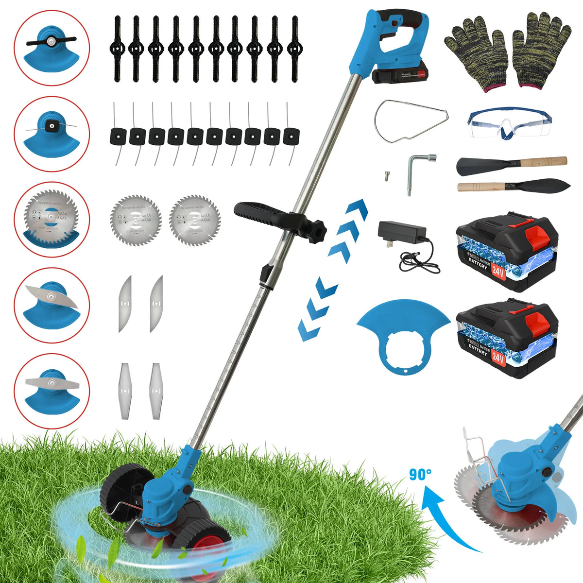 21V Cordless Grass Trimmer Electric 3-in-1 Lightweight with 2x2.0Ah Lithium-ion Batteries Charger Lawn Mower Edger Brush Cutter