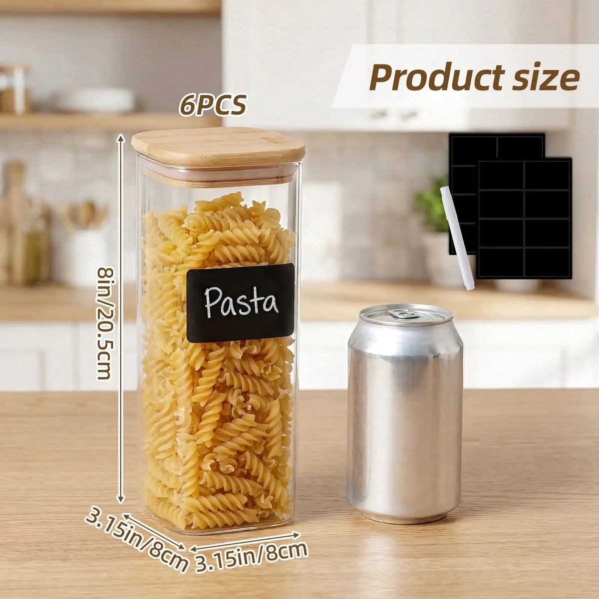Glass Food Storage Containers Modern Nordic Kitchen Storage Canister Clear Glass With Bamboo Lid 6Pcs Set 1L 34oz Airtight Leakproof For Kitchen Pantry Organization Flour Pasta Coffee
