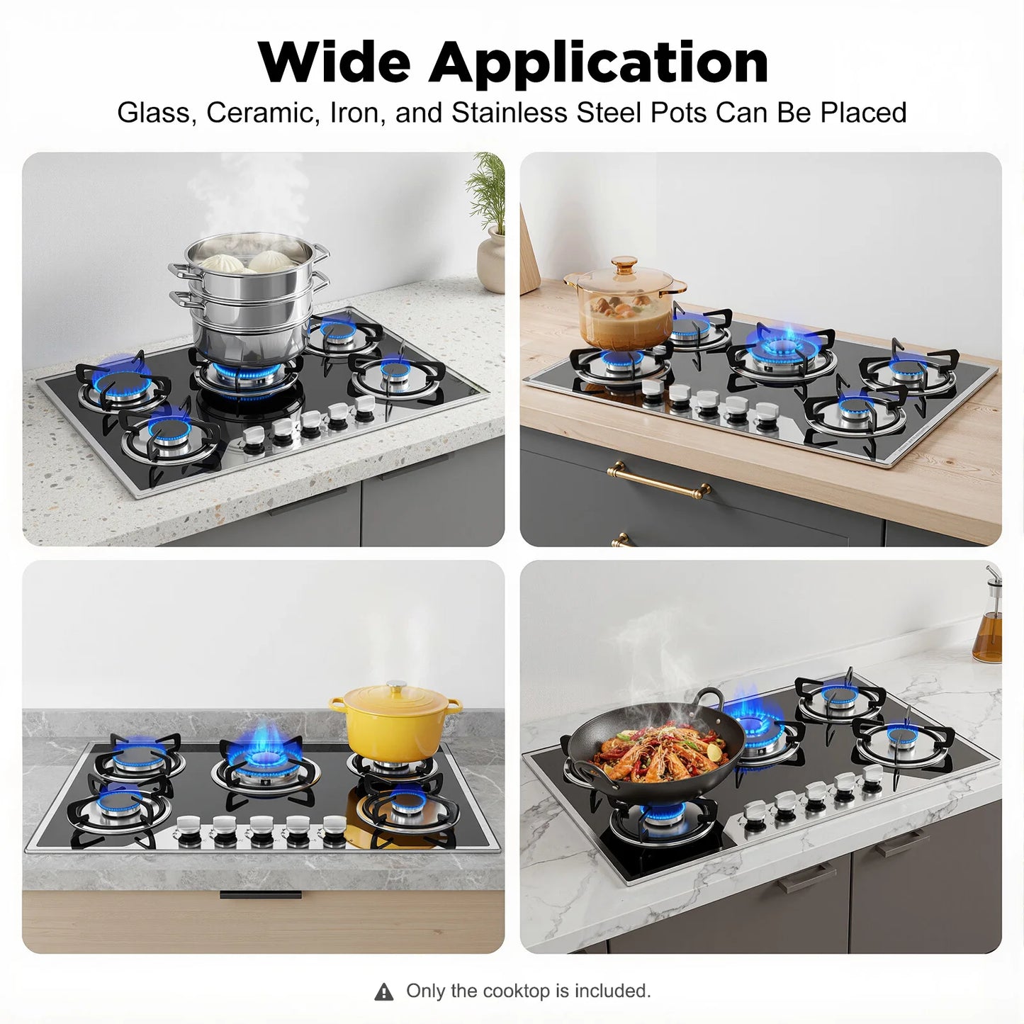 5 Burners Built-in Gas Stove, Dual Fuel NG/LPG Convertible Gas Hob, Oversized Cooking Surface 30.31*20.08” for Home Kitchens, Restaurants