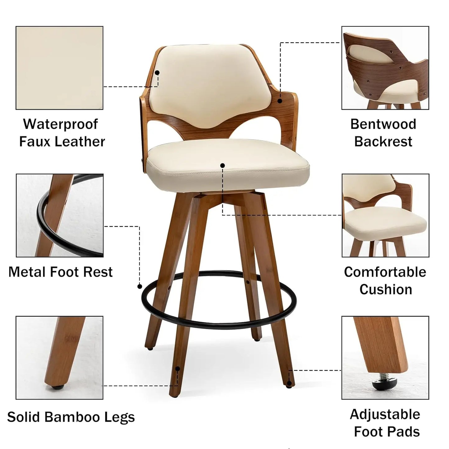 Guangbai Modern Upholstered Bar Stools With Bamboo Legs