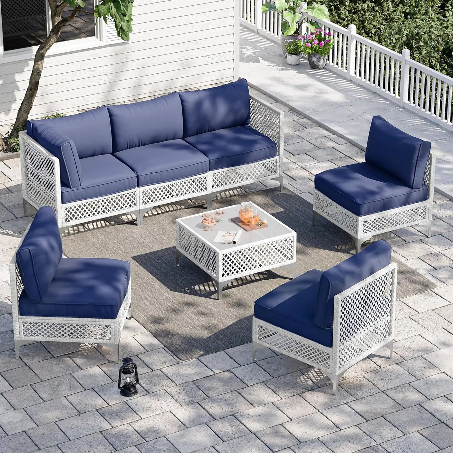 XIAOLANG Outdoor Patio Conversation Set Cushioned Wicker Sofa