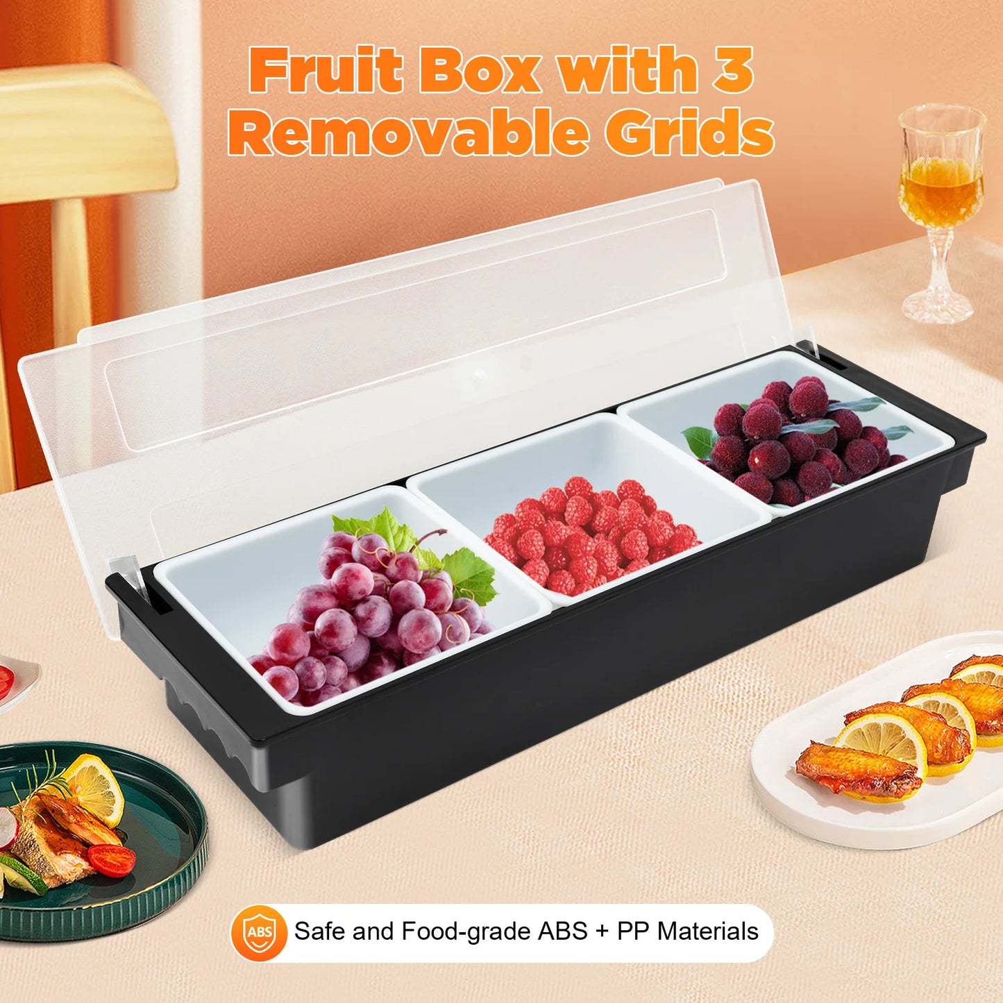 ABS PP5 Plastic Fruit Storage Box with Removable Compartments Ice Tray Bottom Leakproof Cool Condiment Organizer