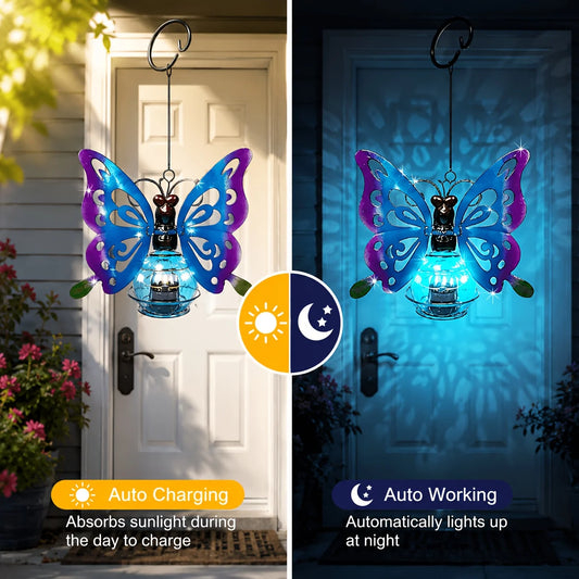 2pcs Butterfly Solar Lights for Pendant, Wind Chimes, Butterfly Decorations, Hanging Solar Lanterns Outdoor, Solar Garden Lights Outdoor, Butterfly Solar Lights for Outside, Garden Decor for Outside, Garden Additions