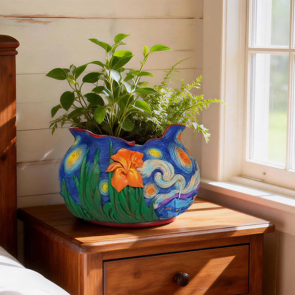 Van Gogh Starry Night Planter Resin Pot For Succulents
