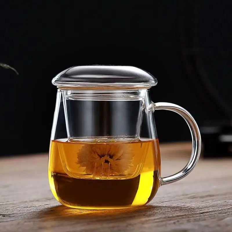 Crystal Glass Chinese Style Tea Mug With Lid And Filter
