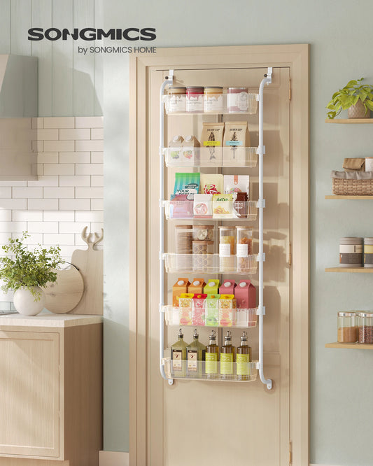 SONGMICS Over the Door Pantry Organizer, 6-Tier Kitchen Pantry Door Organizer with Adjustable Tall Baskets, Hanging Spice Rack,